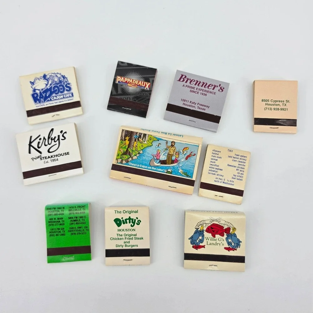 Vintage Texas Restaurant Matchbook Lot 10pc Houston Pappadeaux Kirbys Brenners